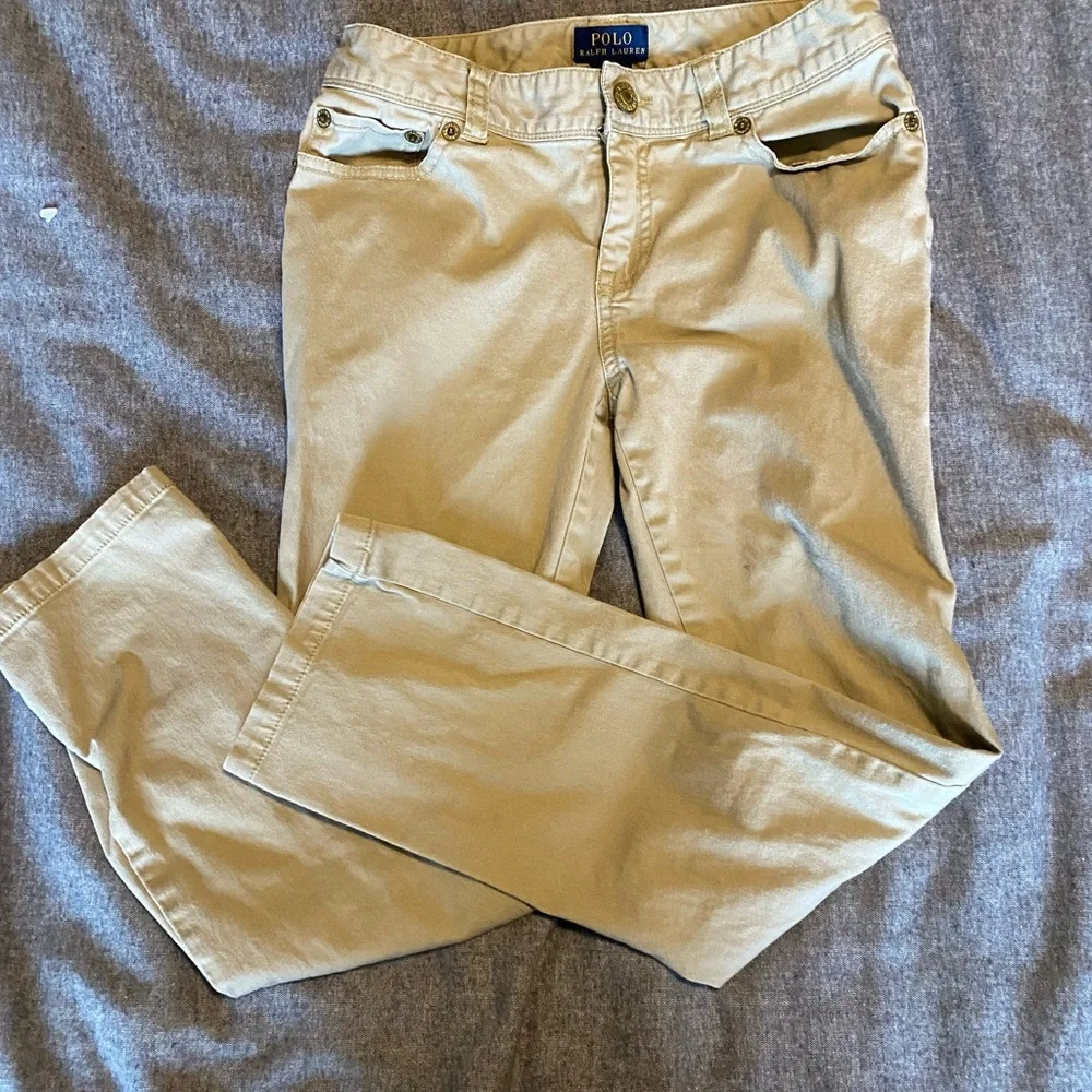 Polo Ralph Lauren Khaki pants with‎ big pink pony, youth size 10